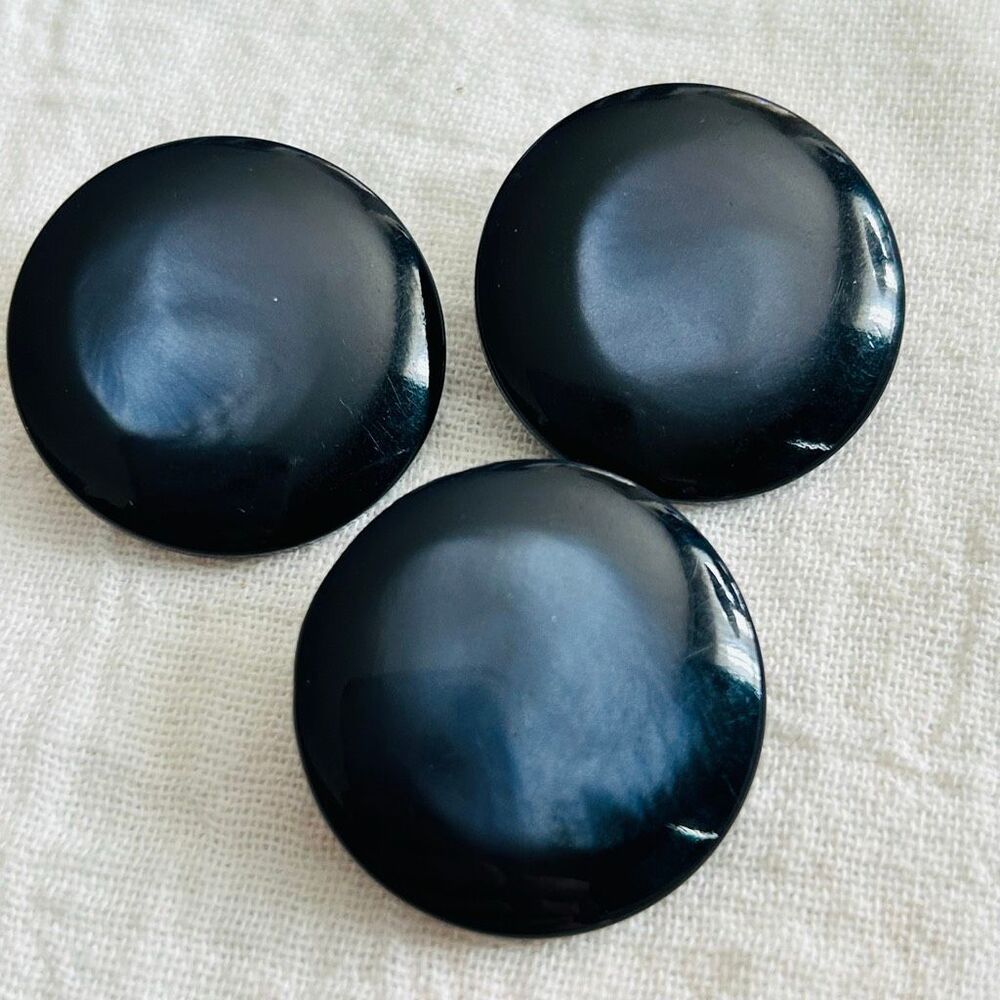3 Vintage Large 1 1/4” Dark Blue Pearlescent Shank Coat Buttons